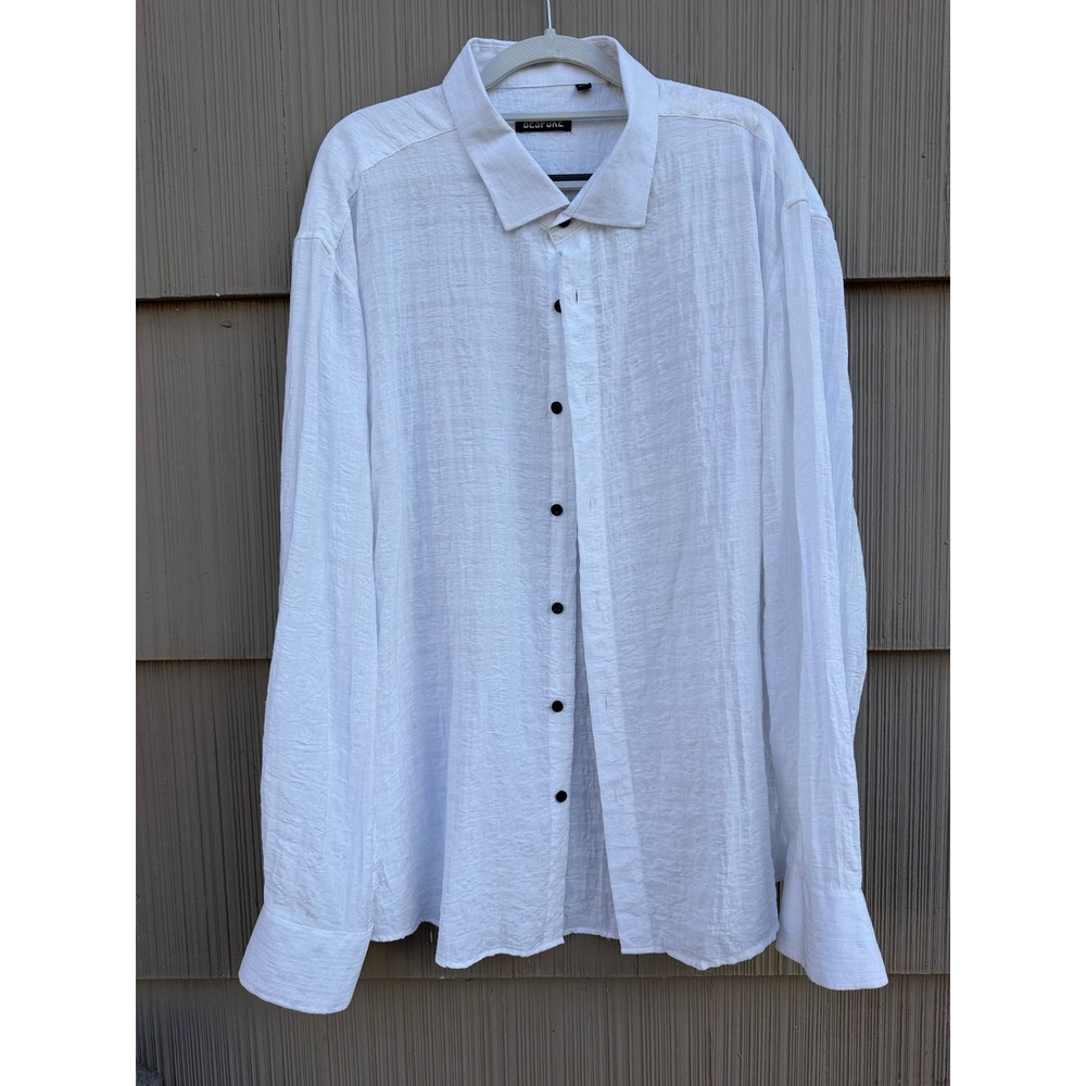 Bespoke Mens 3XL White Textured Long Sleeve Button Down Shirt Black Buttons